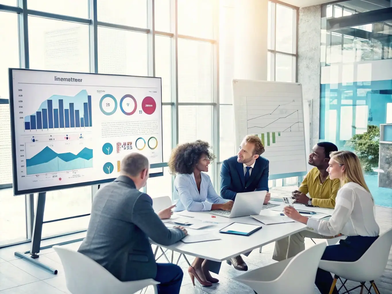 A diverse team collaborating on business strategies, highlighting career advancement and investment opportunities.