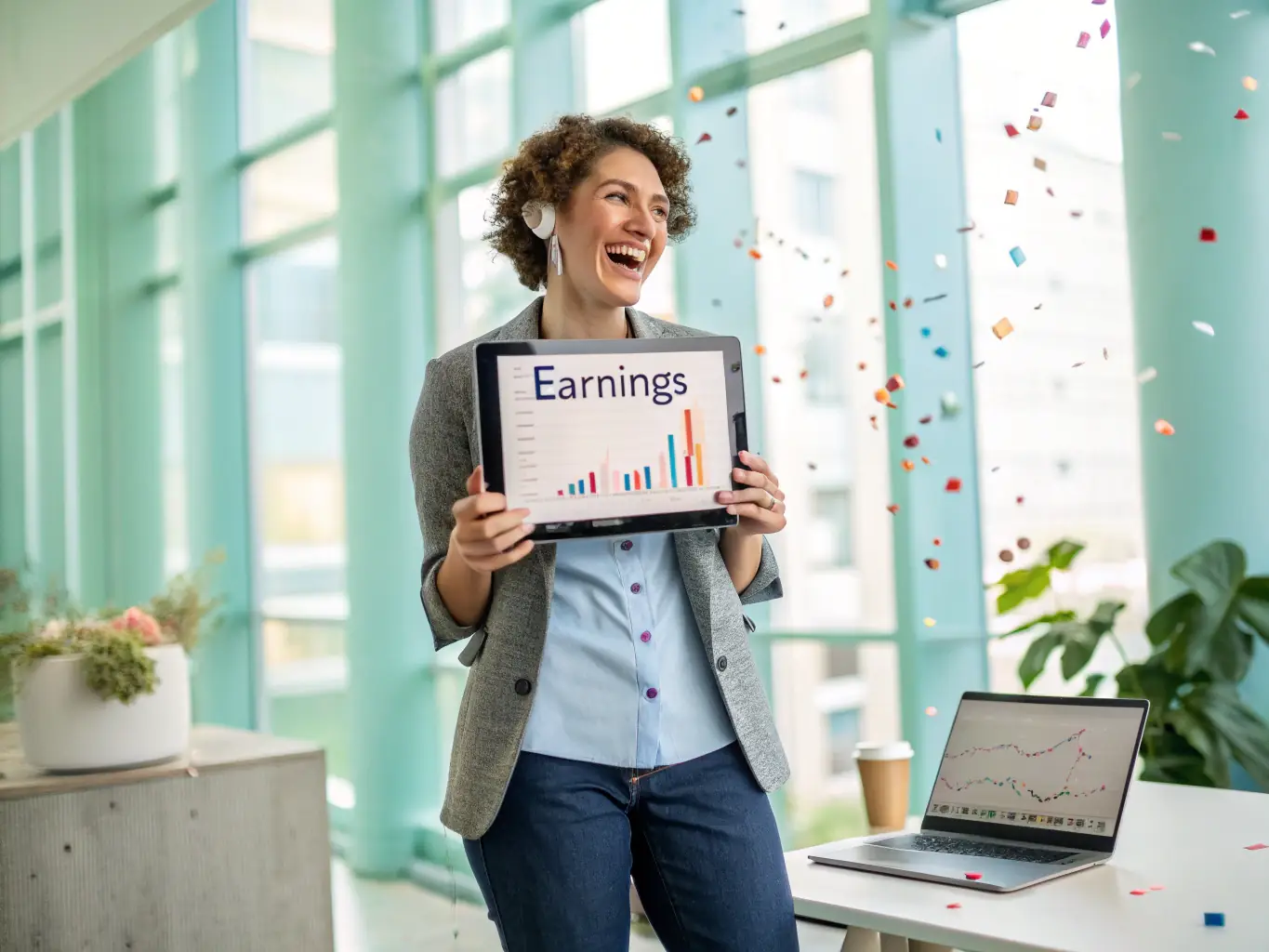 A person celebrating a successful career milestone, symbolizing the achievement of career growth goals through effective coaching and strategic investment.